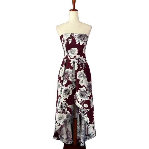 Speechless Strapless Burgundy Floral High Low Dress Size 11 Prom Dance - Picture 1 of 6